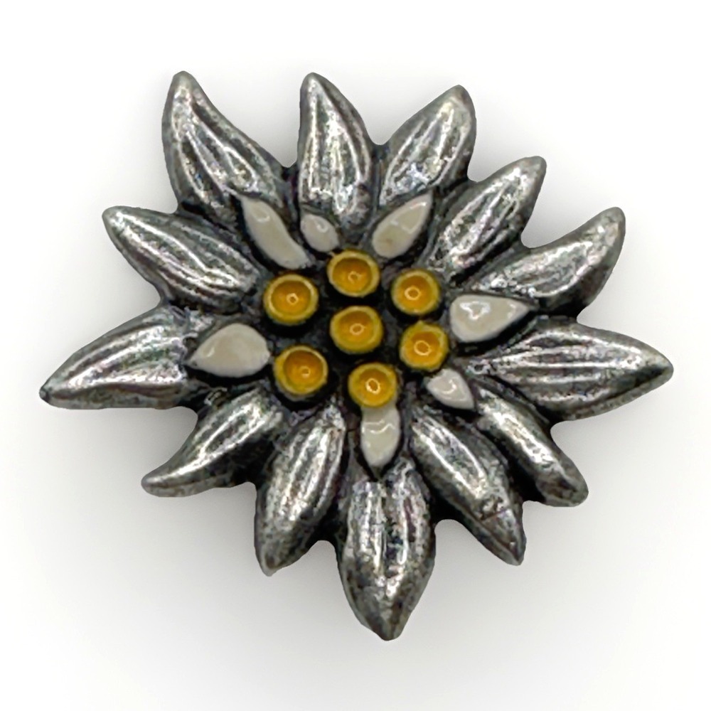 Vintage Kuhn Zinn Pewter‎ Enamel Pin Brooch Flower Yellow White Bavaria 1.25"